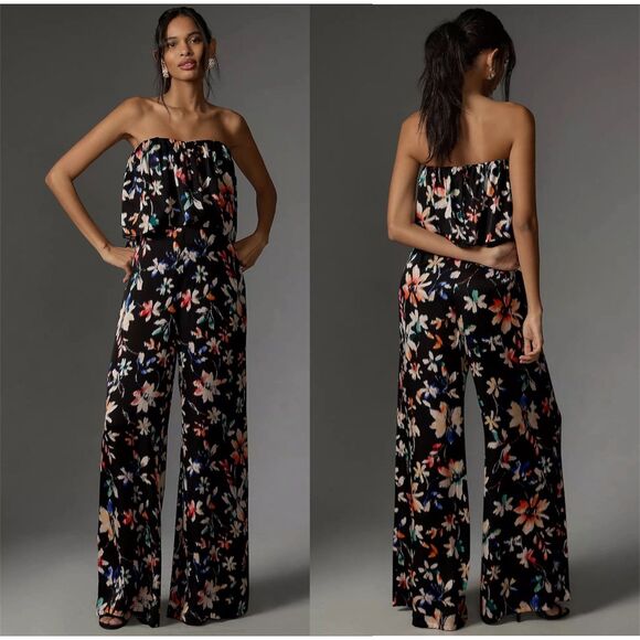 Corey Lynn Calter Anthropologie Pants - NWT Anthropologie Corey Lynn Calter Black Floral Strapless Jumpsuit Size XL